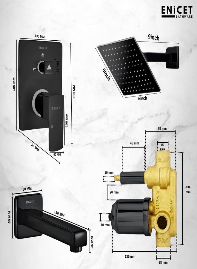 ENICET طقم محول تدفق عالي من النحاس الأصفر من إينيسيت مع صنبور ودش علوي، أسود مطفي، طقم محول ذو ذراع واحد للحمام، طقم دش، نظام دش (TE134SP6BLACK) - Image 4